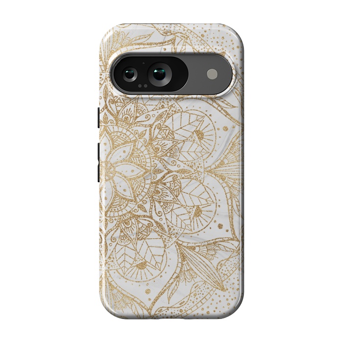 Pixel 9 StrongFit Trendy Gold Floral Mandala Marble Design by InovArts