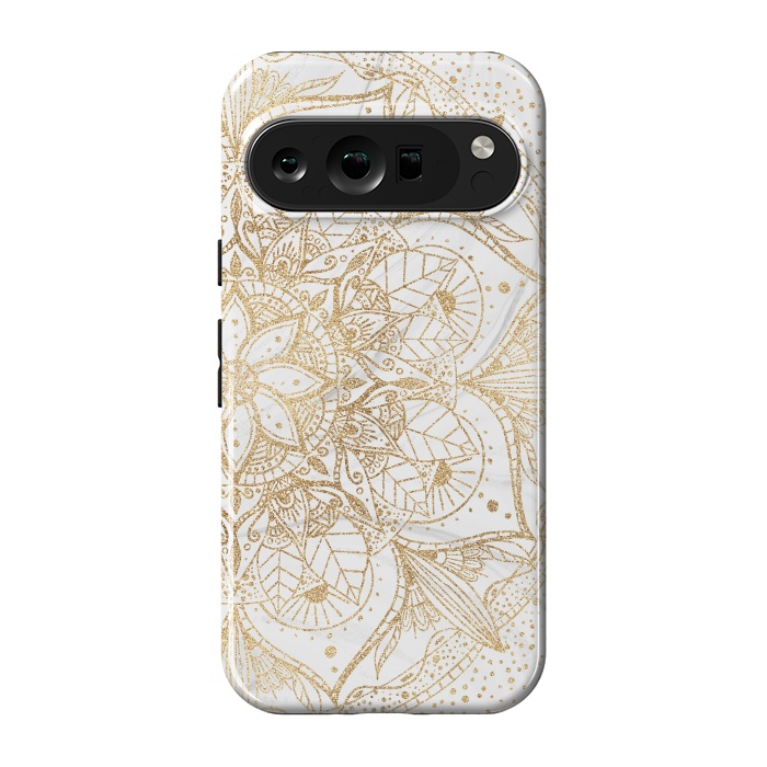 Pixel 9 pro StrongFit Trendy Gold Floral Mandala Marble Design by InovArts