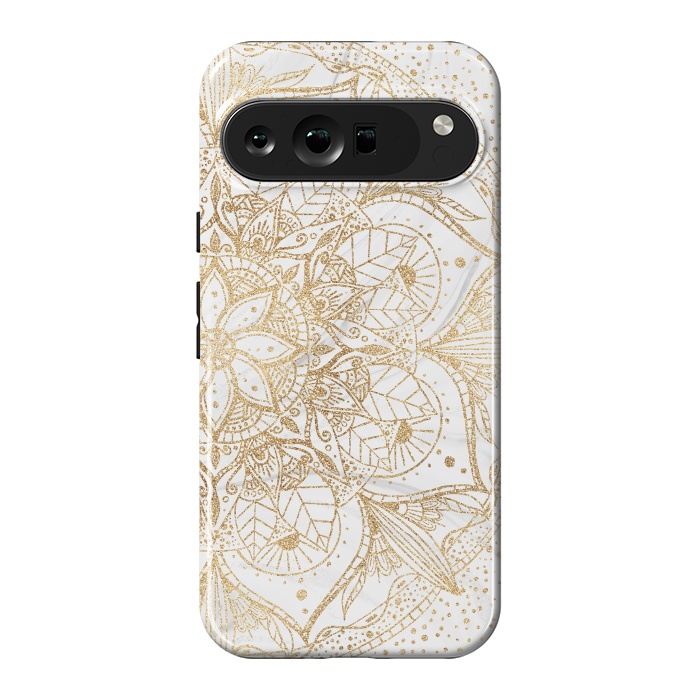 Pixel 9 Pro XL StrongFit Trendy Gold Floral Mandala Marble Design by InovArts