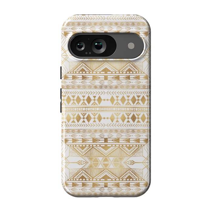 Pixel 9 StrongFit Trendy Gold Geometric Tribal Aztec Pattern by InovArts