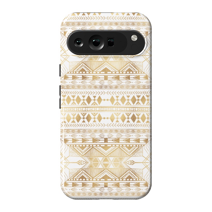 Pixel 9 Pro XL StrongFit Trendy Gold Geometric Tribal Aztec Pattern by InovArts