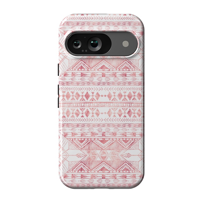 Pixel 9 StrongFit Stylish Rose Gold Geometric Tribal Aztec Pattern by InovArts