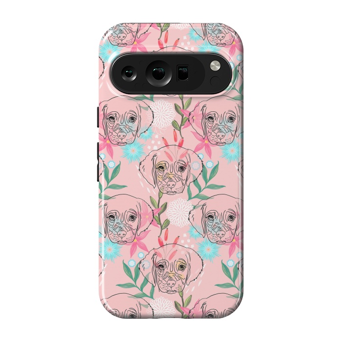 Pixel 9 pro StrongFit Cute Puppy Dog and Flowers Pink Creative Art by InovArts