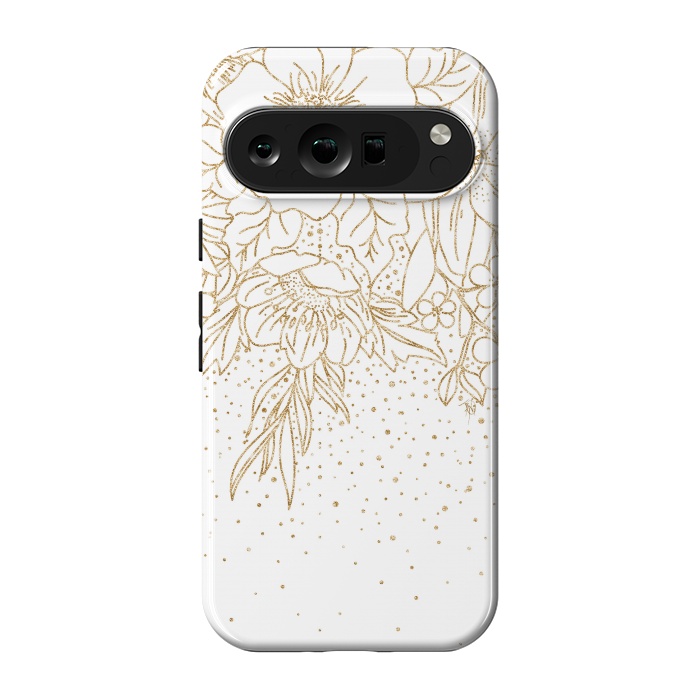 Pixel 9 pro StrongFit Cute Gold floral doodles and confetti design by InovArts