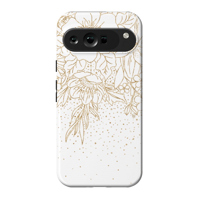 Pixel 9 Pro XL StrongFit Cute Gold floral doodles and confetti design by InovArts