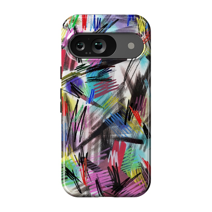 Pixel 9 StrongFit Wild Colorful Scratches and Strokes  by Ninola Design