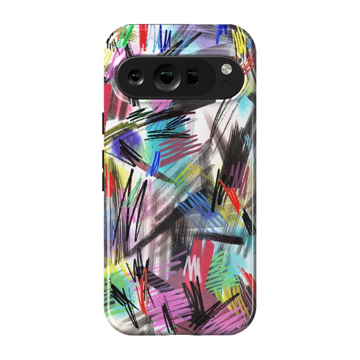 Pixel 9 pro StrongFit Wild Colorful Scratches and Strokes  by Ninola Design