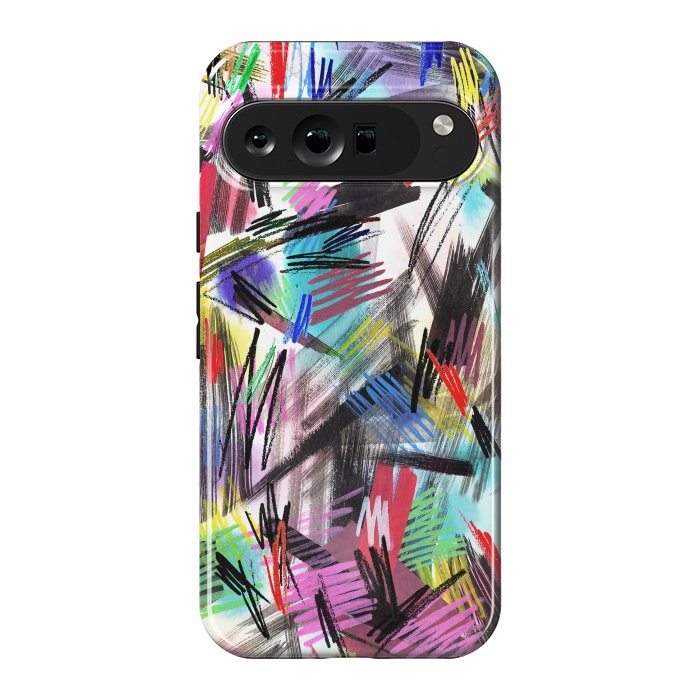 Pixel 9 Pro XL StrongFit Wild Colorful Scratches and Strokes  by Ninola Design