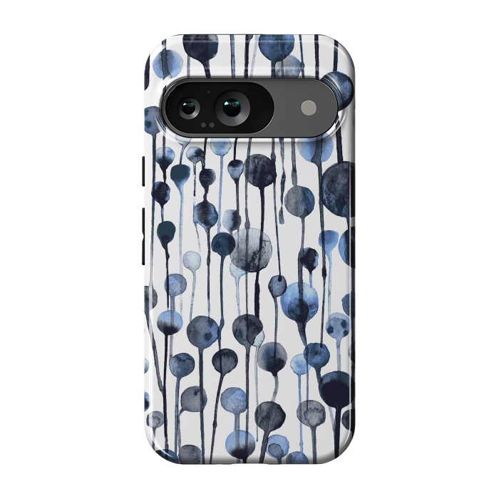 Pixel 9 StrongFit Dripping Watercolor Dots Navy by Ninola Design