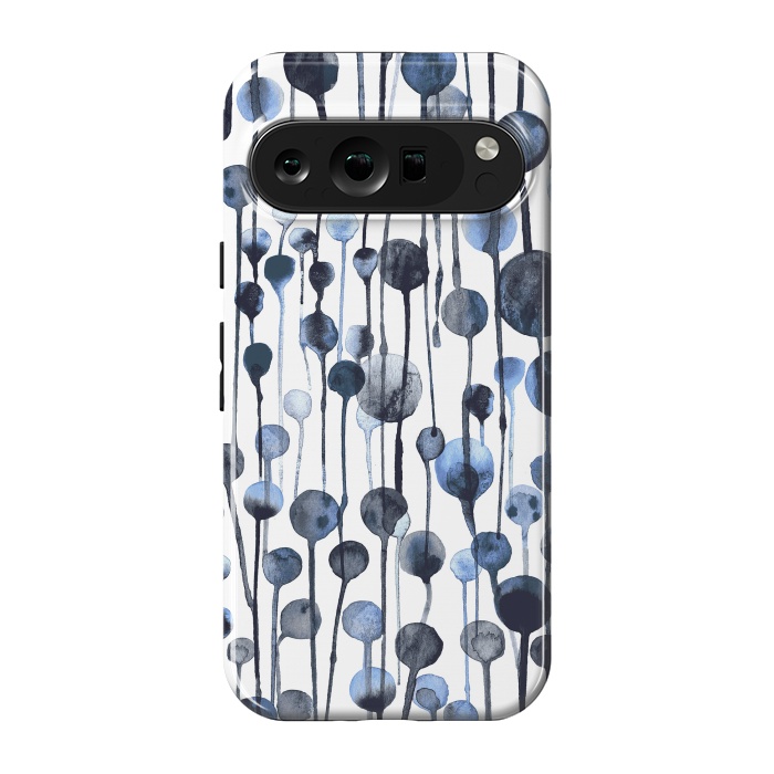 Pixel 9 pro StrongFit Dripping Watercolor Dots Navy by Ninola Design