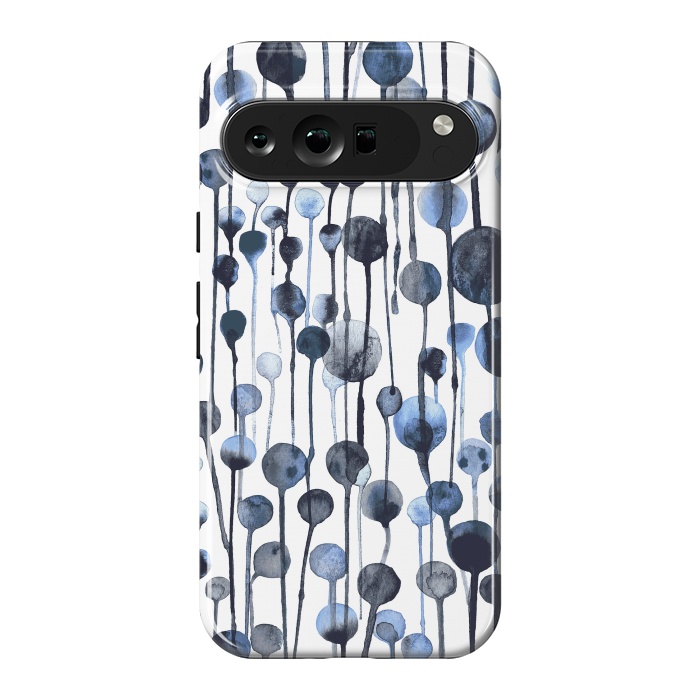 Pixel 9 Pro XL StrongFit Dripping Watercolor Dots Navy by Ninola Design