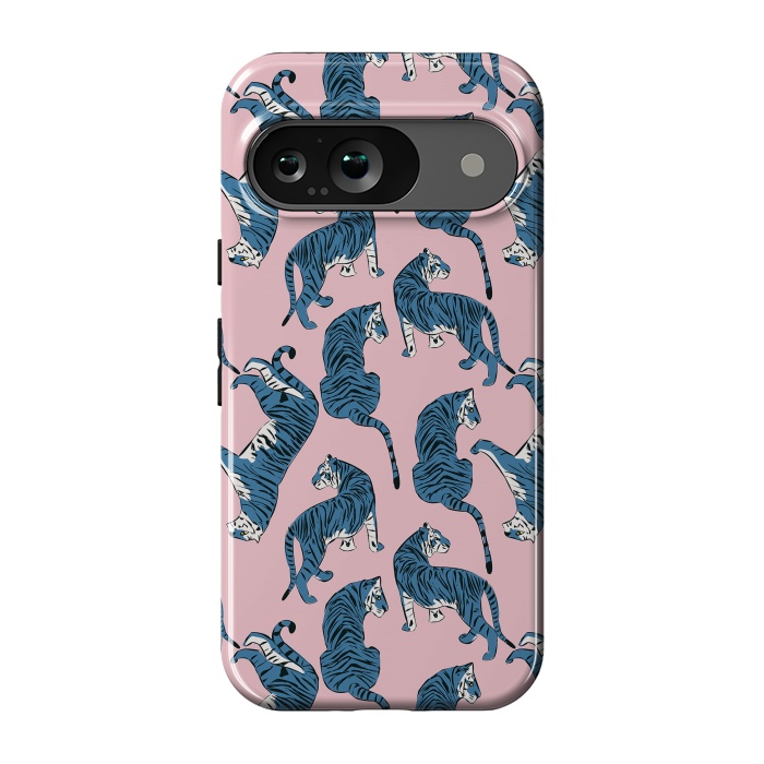 Pixel 9 StrongFit Tiger Pattern, blue&pink, 003 by Jelena Obradovic