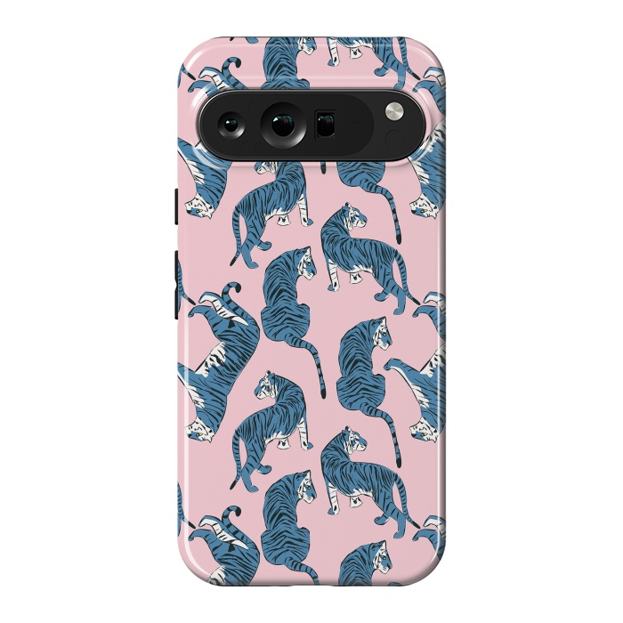 Pixel 9 Pro XL StrongFit Tiger Pattern, blue&pink, 003 by Jelena Obradovic