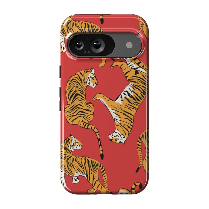 Pixel 9 StrongFit Tiger Pattern, red, 005 by Jelena Obradovic