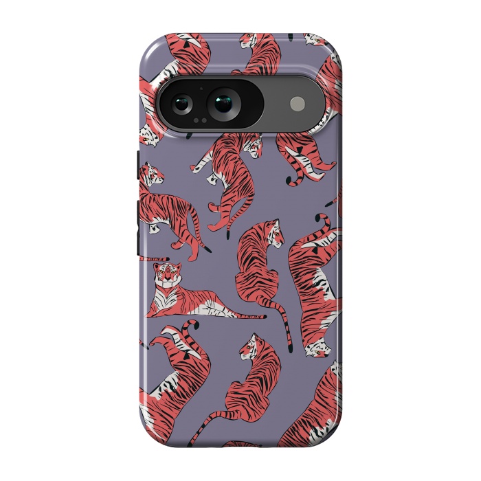 Pixel 9 StrongFit Tiger pattern, purple, 007 by Jelena Obradovic