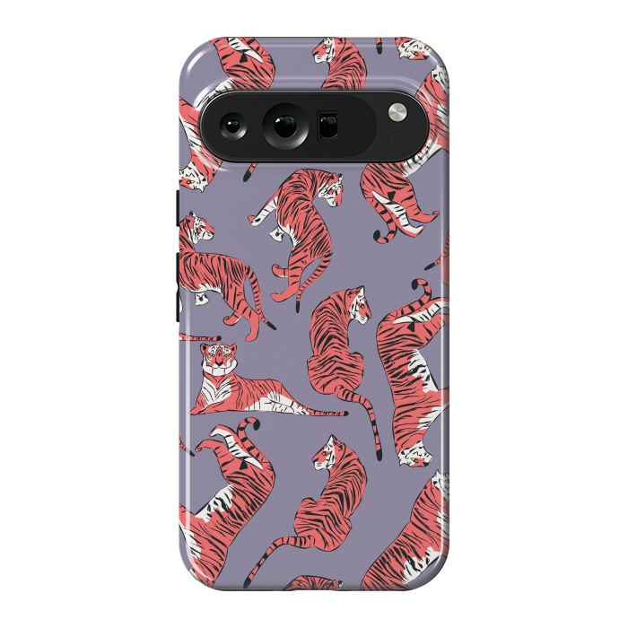 Pixel 9 Pro XL StrongFit Tiger pattern, purple, 007 by Jelena Obradovic