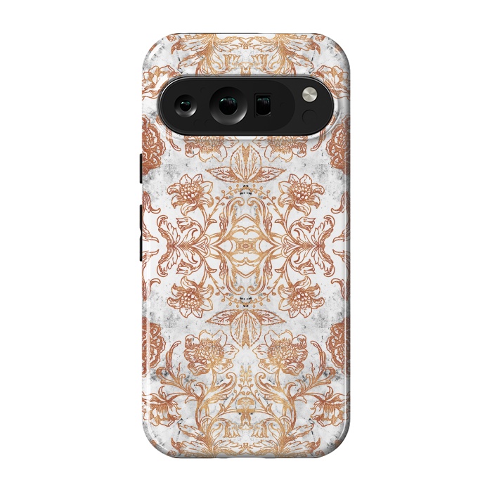 Pixel 9 pro StrongFit Elegant golden line art flowers on white marble by Oana 