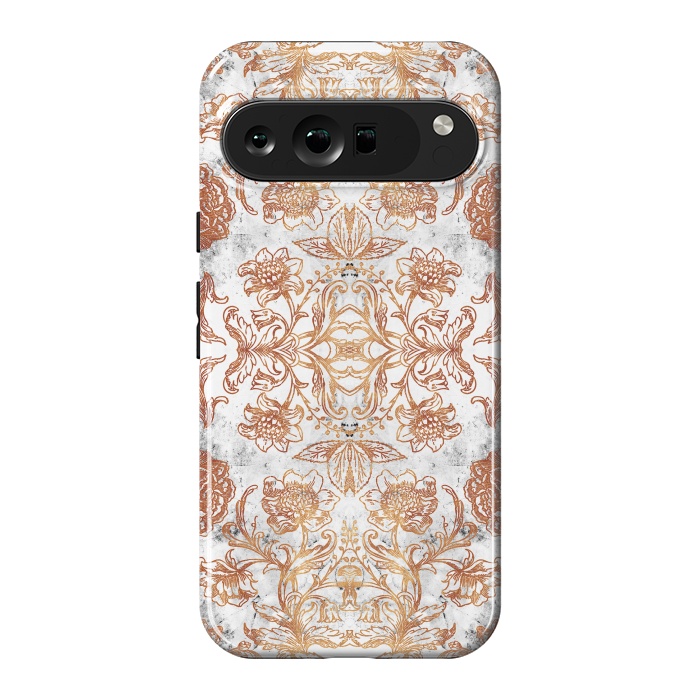 Pixel 9 Pro XL StrongFit Elegant golden line art flowers on white marble by Oana 