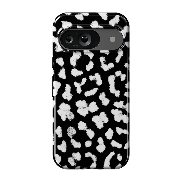 Pixel 9 StrongFit Black and white leopard print brushed spots by Oana 