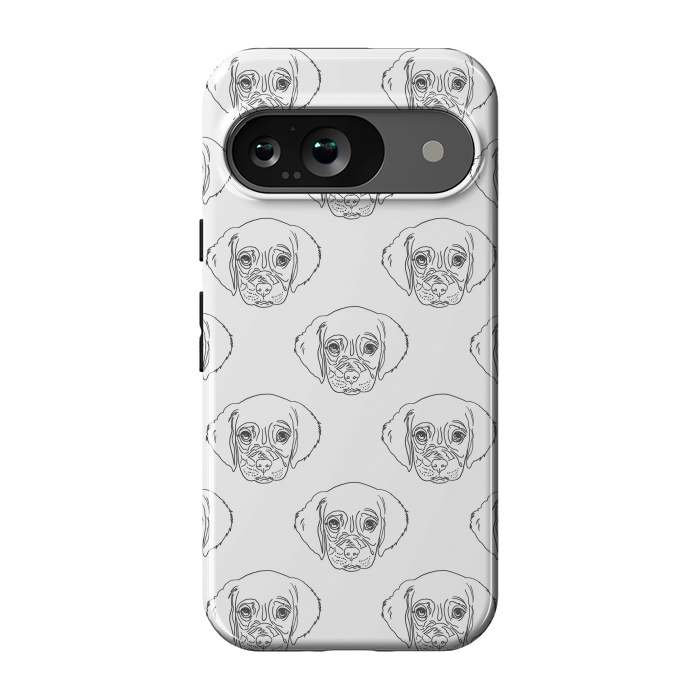 Pixel 9 StrongFit Cute Gray Puppy Dog Hand Drawn Strokes Pattern by InovArts