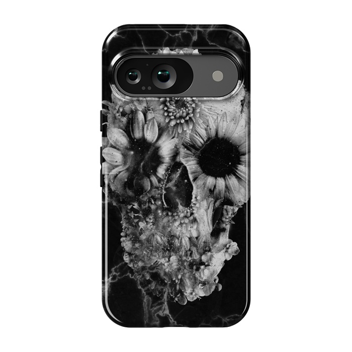 Pixel 9 StrongFit Floral Skull Marble by Ali Gulec