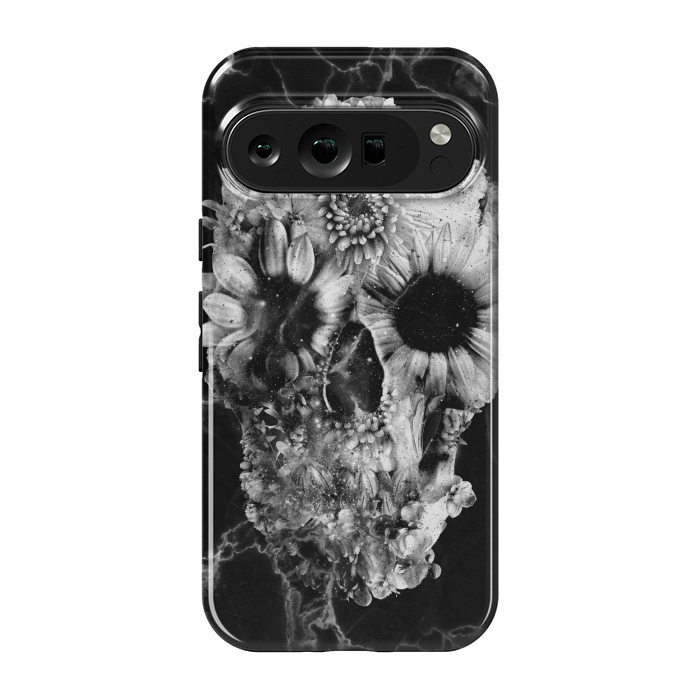 Pixel 9 pro StrongFit Floral Skull Marble by Ali Gulec