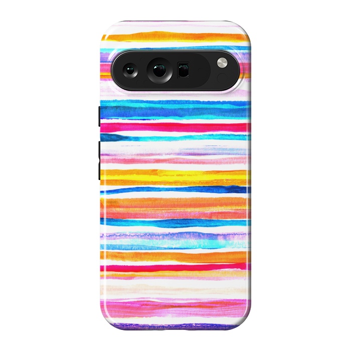 Pixel 9 Pro XL StrongFit Bright Hand Painted Gouache Beach Chair Stripes by Micklyn Le Feuvre