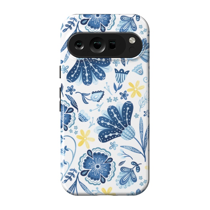 Pixel 9 pro StrongFit Intricate Blue Floral by Noonday Design