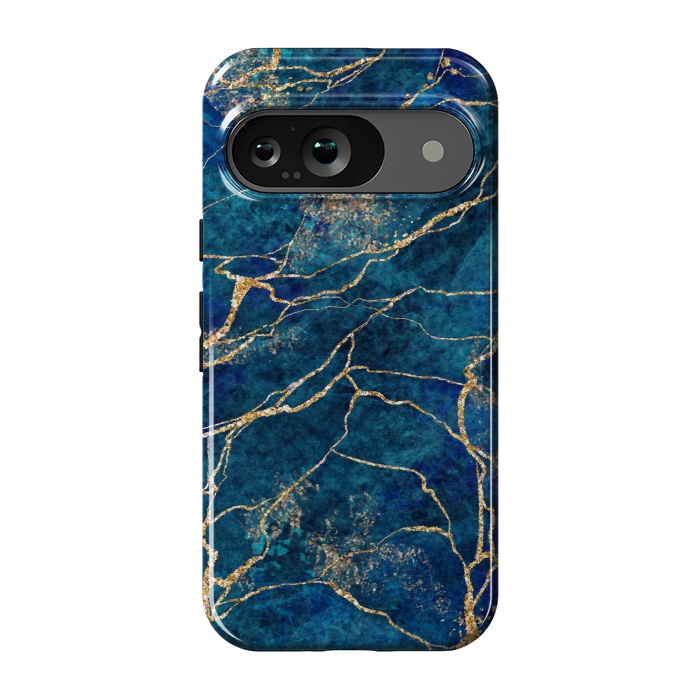 Pixel 9 StrongFit Blue Marble with Gold Glitter Veins Fake Stone Texture by ArtsCase