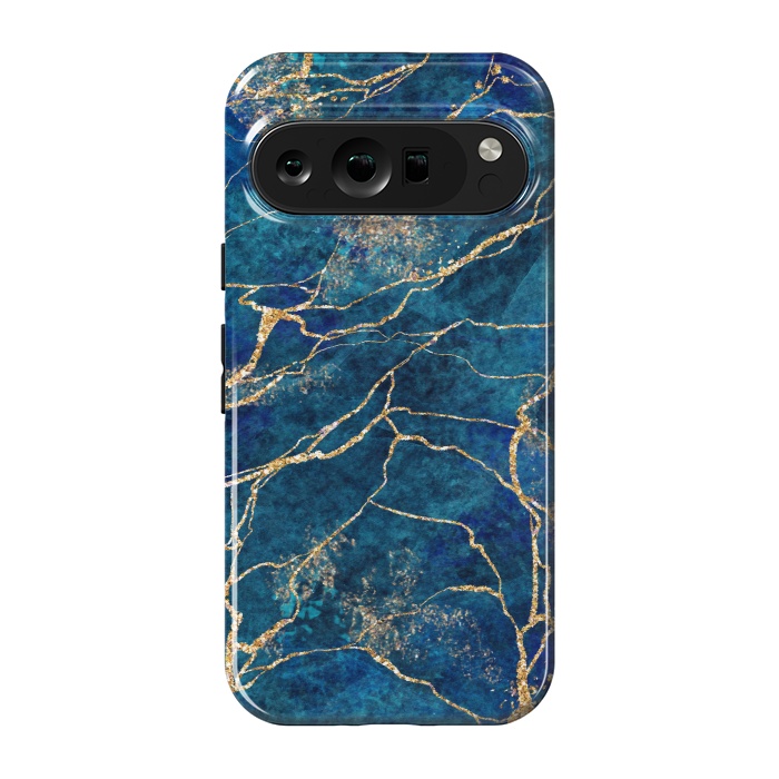 Pixel 9 pro StrongFit Blue Marble with Gold Glitter Veins Fake Stone Texture by ArtsCase