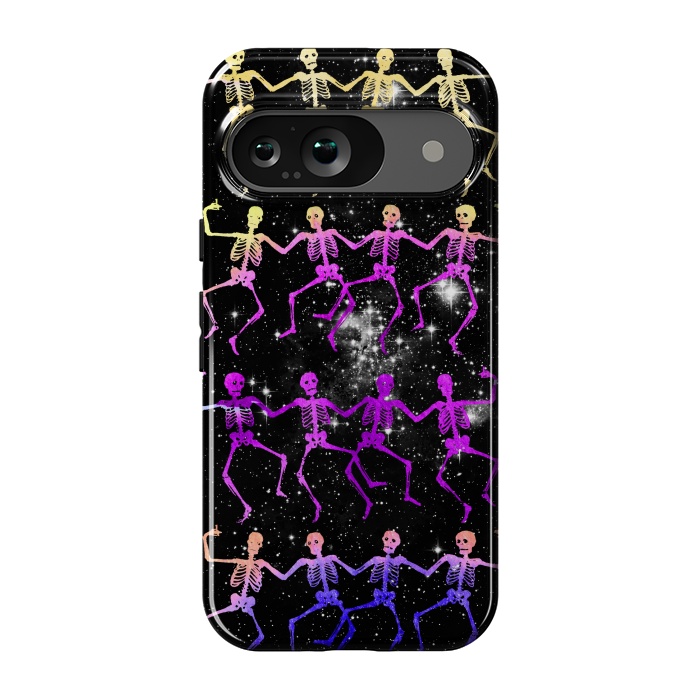 Pixel 9 StrongFit Neon gradient dancing skeletons Halloween by Oana 