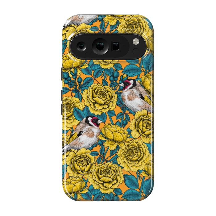 Pixel 9 pro StrongFit Rose flowers and goldfinch birds by Katerina Kirilova