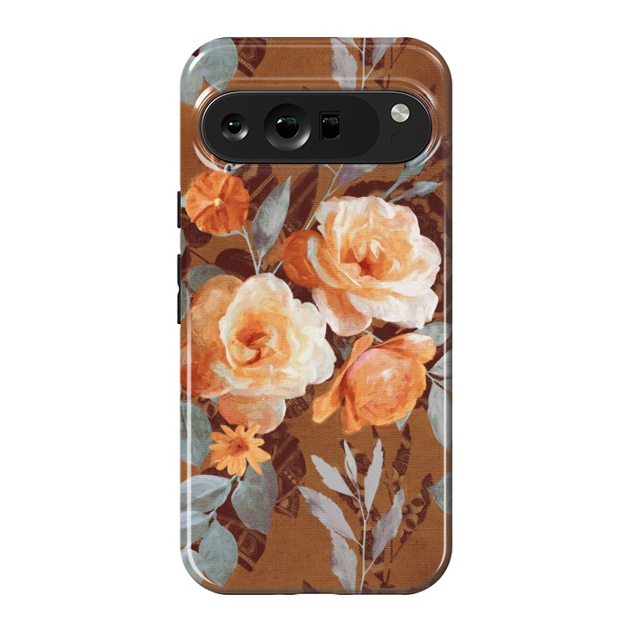 Pixel 9 Pro XL StrongFit Chintz Roses on Rust Brown by Micklyn Le Feuvre