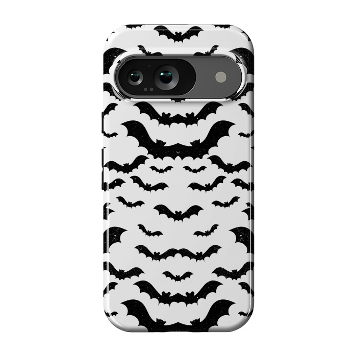 Pixel 9 StrongFit Black star dust flying bats Halloween pattern by Oana 