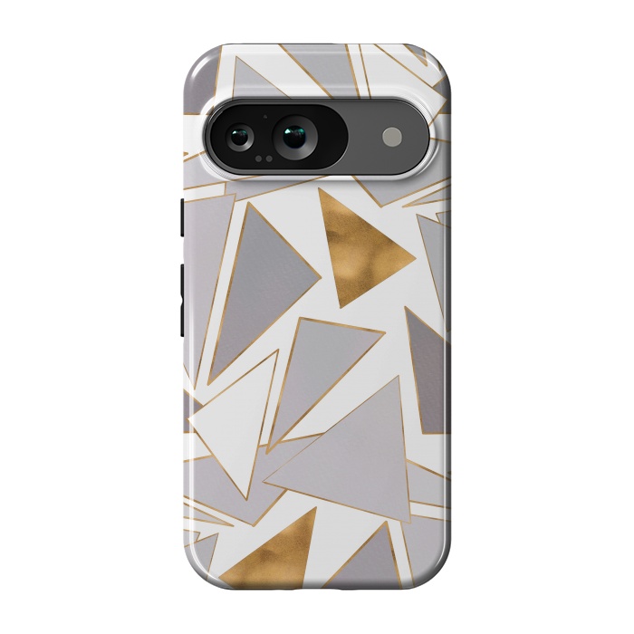 Pixel 9 StrongFit Modern Minimalist Gold Strokes Gray Triangles by InovArts