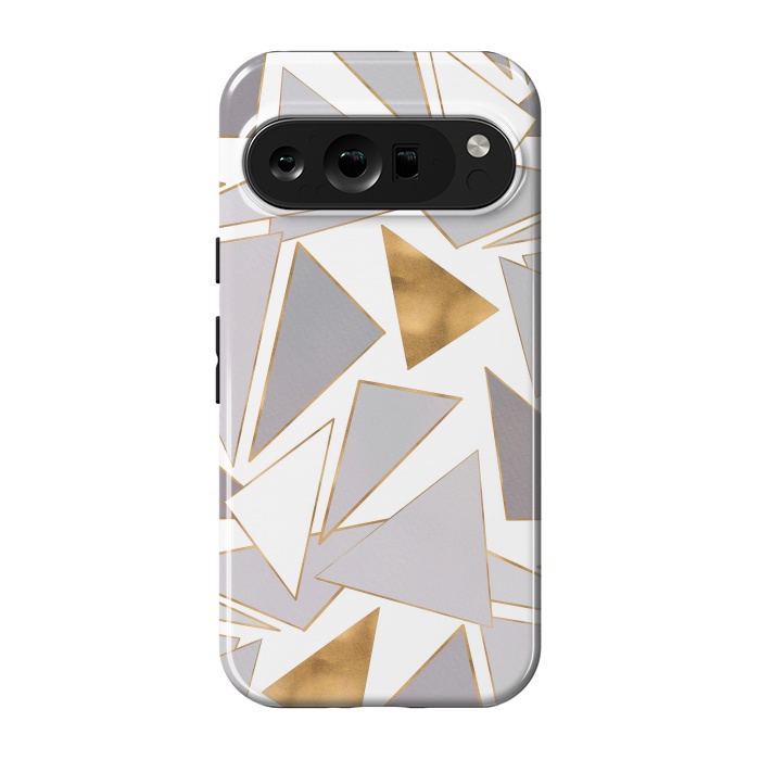 Pixel 9 pro StrongFit Modern Minimalist Gold Strokes Gray Triangles by InovArts