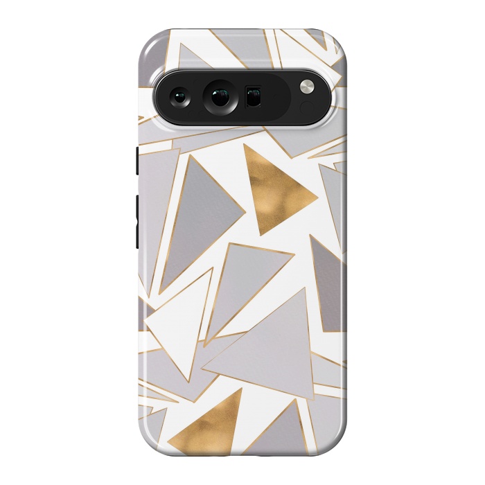 Pixel 9 Pro XL StrongFit Modern Minimalist Gold Strokes Gray Triangles by InovArts