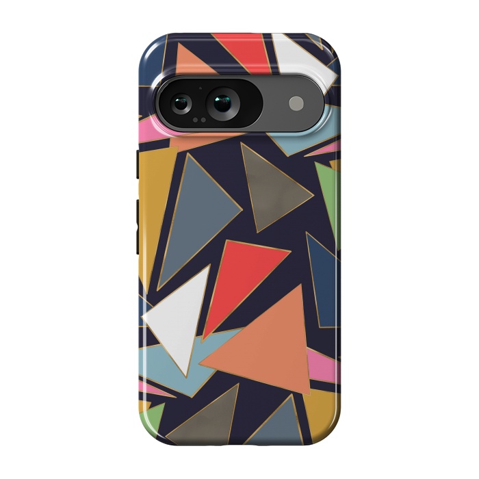 Pixel 9 StrongFit Modern Contemporary Gold Strokes Colorful Triangles by InovArts