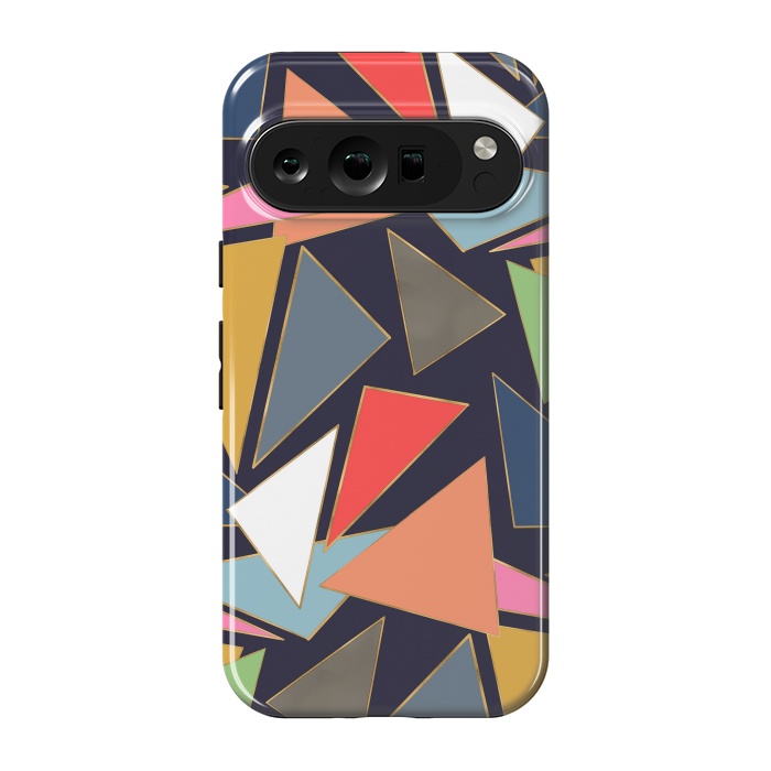 Pixel 9 pro StrongFit Modern Contemporary Gold Strokes Colorful Triangles by InovArts