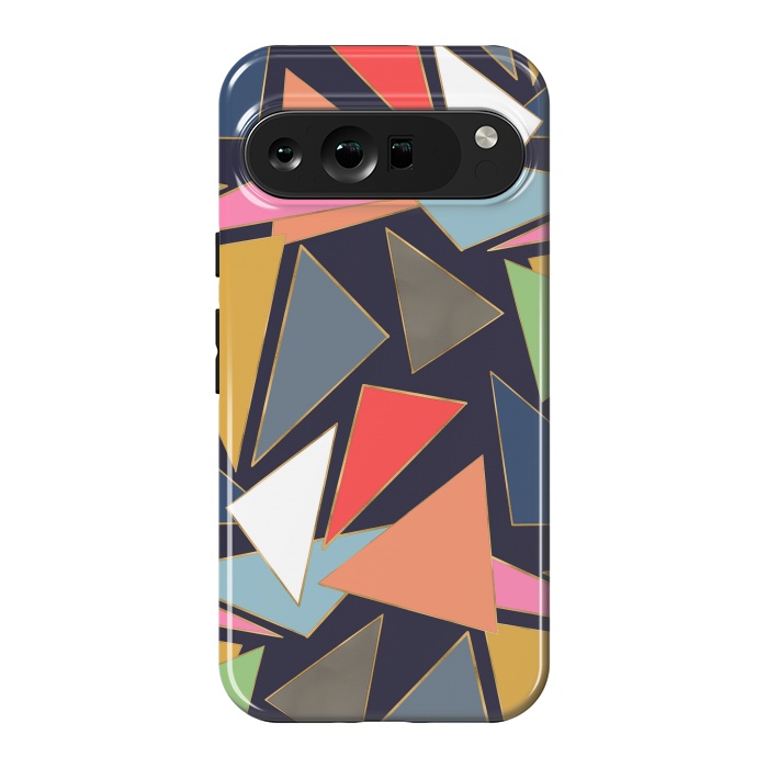 Pixel 9 Pro XL StrongFit Modern Contemporary Gold Strokes Colorful Triangles by InovArts