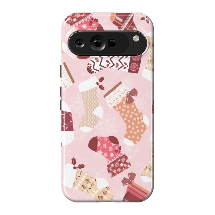 Pixel 9 Pro XL StrongFit Christmas Stockings in Pink and Orange by Paula Ohreen