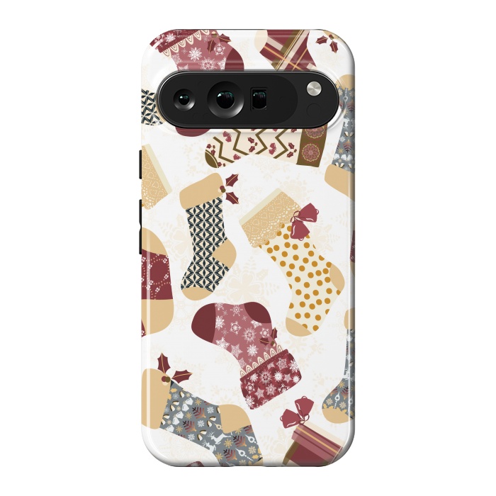 Pixel 9 Pro XL StrongFit Christmas Stockings in Red and Gray by Paula Ohreen