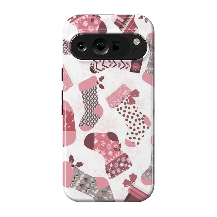 Pixel 9 pro StrongFit Christmas Stockings in Pink and Gray by Paula Ohreen