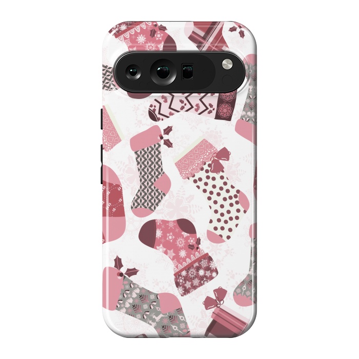 Pixel 9 Pro XL StrongFit Christmas Stockings in Pink and Gray by Paula Ohreen