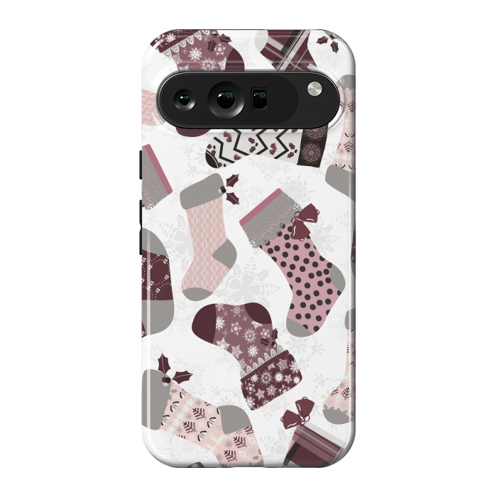 Pixel 9 Pro XL StrongFit Christmas Stockings in Purple and Gray by Paula Ohreen