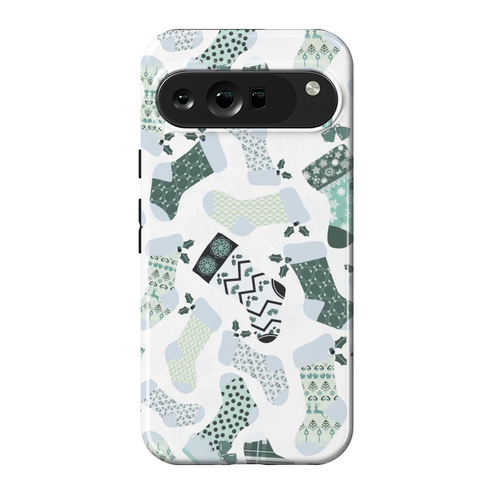 Pixel 9 Pro XL StrongFit Christmas Stockings in Green and White by Paula Ohreen