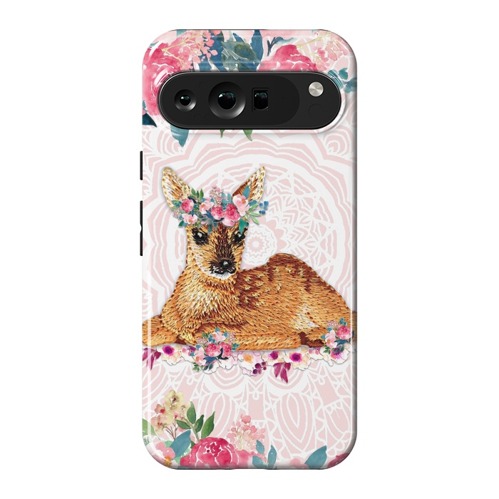 Pixel 9 Pro XL StrongFit Flower Friends Fawn by Monika Strigel