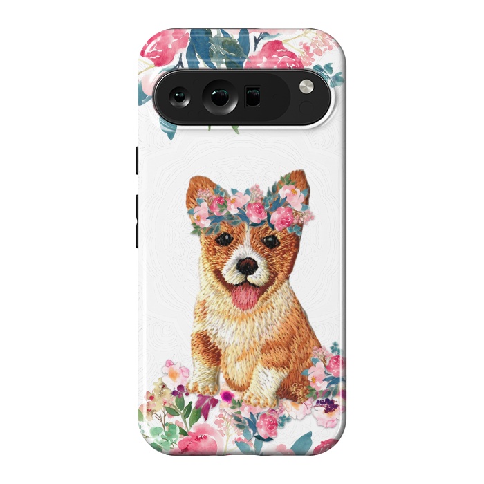 Pixel 9 Pro XL StrongFit Flower Friends Corgi Lace by Monika Strigel