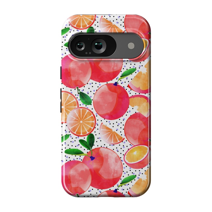 Pixel 9 StrongFit Citrus Tropical | Juicy Fruits Polka Dots | Food Orange Grapefruit Pink Watercolor Botanica by Uma Prabhakar Gokhale