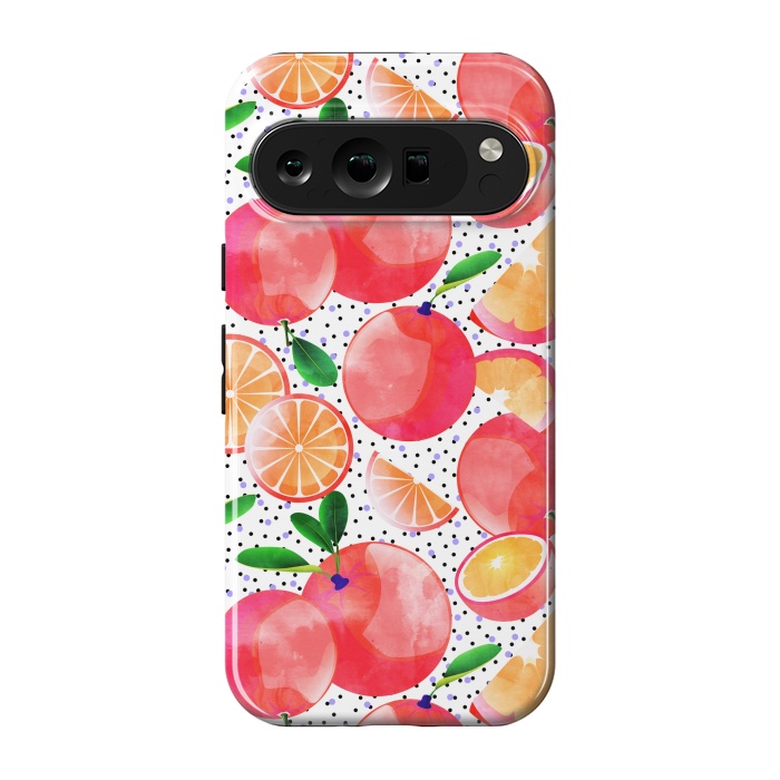 Pixel 9 pro StrongFit Citrus Tropical | Juicy Fruits Polka Dots | Food Orange Grapefruit Pink Watercolor Botanica by Uma Prabhakar Gokhale